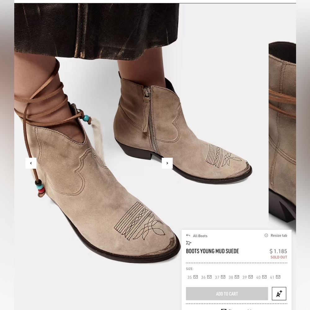 Golden Goose Young Mud Suede  Tan Western Booties Size 38 / 8